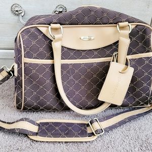 Pierre Cardin Jacquard/Leather Travel/Gym Luggage Duffle Bag 11"×16"×8"